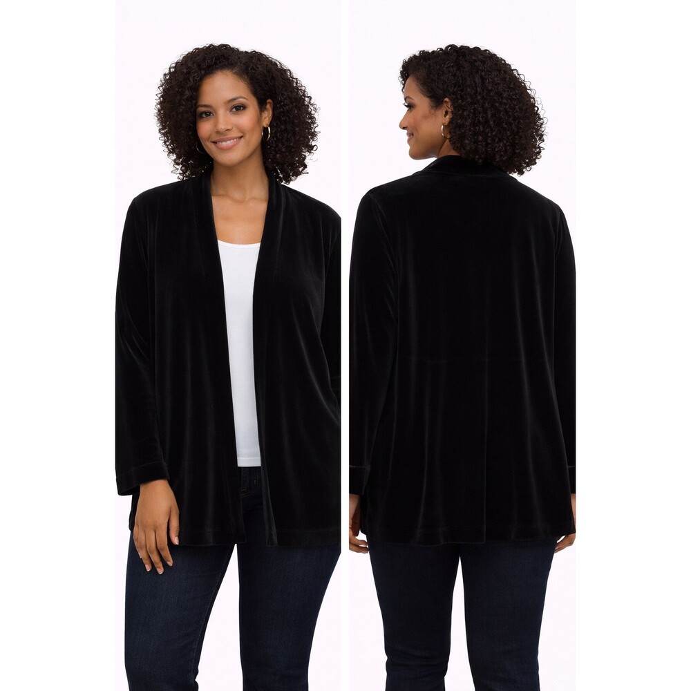 Chico’s Velvet Cardigan Brown Open Front Hook Closure Size Large Long Sleeve